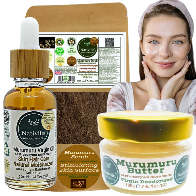 Nativilis Murumuru Collection Oil - Butter - Scrub (Astrocaryum murumuru) Amazonian Rainforest - Skin Hair Care Natural Moisturizer – Less frizzy hair - Won’t clog your pores – Copaiba properties