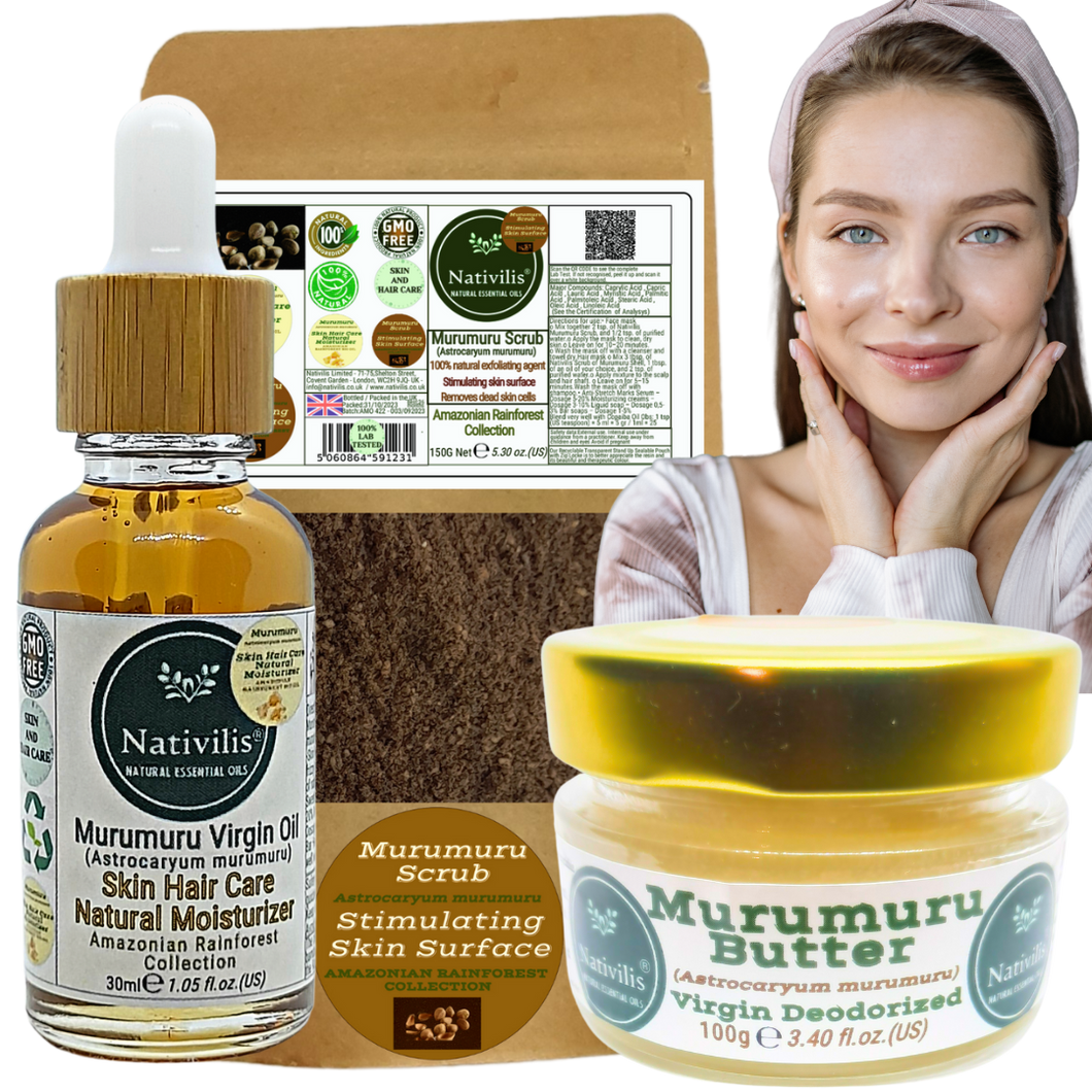 Nativilis Murumuru Collection Oil - Butter - Scrub (Astrocaryum murumuru) Amazonian Rainforest - Skin Hair Care Natural Moisturizer – Less frizzy hair - Won’t clog your pores – Copaiba properties