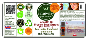 Nativilis Amazonian Urucum Seed Extract Annatto Oil 30 ml (Bixa orellana L.) Emolient for Suncream Lotion | Ultraviolet Rays Protection properties – Brazilian Bio-Natural Skin Tanning Oil - Copaiba Benefits