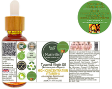 Load image into Gallery viewer, Nativilis TUCUMA VIRGIN OIL (Astrocaryum vulgare) Amazonian Rainforest Collection HIGH CONCENTRATION VITAMIN-A BETA-CAROTENE - SKIN and Hair Care - nourishing, moisturizing, antioxidant and anti-inflammatory properties - Copaiba
