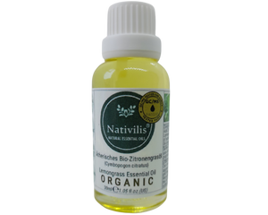 Nativilis Organic Lemongrass Essential Oil (Cymbopogon citratus) - 100% Natural - 30ml - (GC/MS Tested)