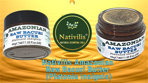Nativilis Amazonian Raw Bacuri Butter (Platonia insignis) - Reduces the formation of redness emollient properties high absorption rate - anti-ageing stabilises collagen + elastin production – Copaiba