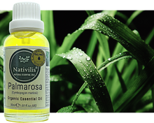 Load image into Gallery viewer, Nativilis Organic Palmarosa Essential Oil (Cymbopogon martinii)- 100% Natural - 30ml - (GC/MS Tested)
