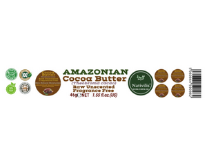 Nativilis Amazonian Cocoa Butter Raw Unscented Fragrance Free (Theobroma cacao) Skin Natural Moisturizer Replenishing skin's moisture protecting your skin improving elasticity – Copaiba properties