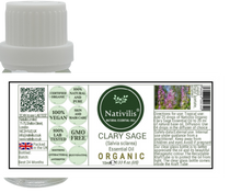 Load image into Gallery viewer, Nativilis Organic Clary Sage Essential Oil (Salvia sclarea) - 100% Natural - 10ml - (GC/MS Tested)
