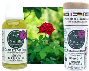 Nativilis Organic Rose Otto Essential Oil Blend 5% (Rosa damascena/Argania spinosa) - 100% Natural - 30ml - (GC/MS Tested)