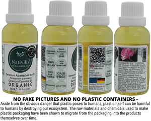 Nativilis Organic Geranium Essential Oil (Pelargonium graveolens) - 100% Natural - 30ml - (GC/MS Tested)