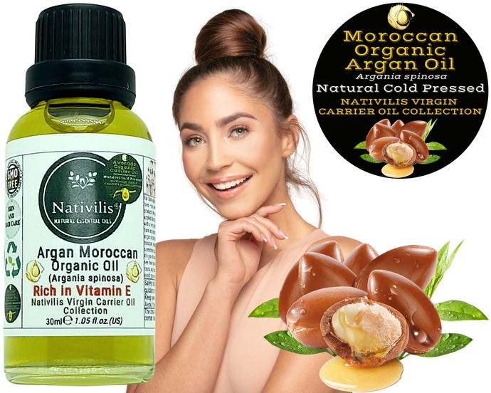 Nativilis Organic Argan Oil Moroccan (Argania spinosa) Hair, Face & Skin - Natural Cold Pressed Carrier Oil - Pure & Natural, Anti-Ageing, Antioxidant, Vegan, No GMO - Rich in Vitamin E – Copaiba