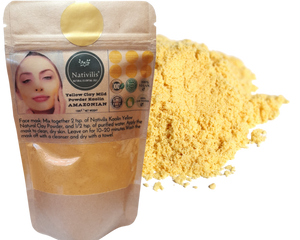 Nativilis Amazonian Yellow Clay Mild Powder Kaolin - Natural Facial Body Mask – Absorb Less Oil Perfect for Sensitive Dry Skin – Increased Collagen – Skin Remineralize - Copaiba benefits