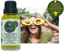 Load image into Gallery viewer, Nativilis Organic Avocado Carrier Oil (Persea americana) Hair, Face &amp; Skin - Natural Cold Pressed - Rich in vitamins A, B1, B2, B3, B5, B6, B8, B9, D, E and K - Moisturizes Dry Skin – Copaiba
