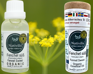Nativilis Organic Fennel Sweet Essential Oil (Foeniculum vulgare) - 100% Natural - 30ml - (GC/MS Tested)