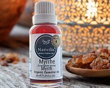 Load image into Gallery viewer, Nativilis Organic Myrrh Essential Oil (Commiphora myrrha) - 100% Natural - 30ml - (GC/MS Tested)
