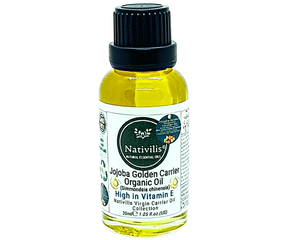 Nativilis Organic Jojoba Golden Carrier Oil (Simmondsia chinensis) Hair, Face & Skin Natural Cold Pressed - Humectant Ingredient - Non-comedogenic Acne-Prone Cleanser Moisturizer Antioxidant – Copaiba