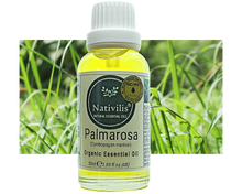 Load image into Gallery viewer, Nativilis Organic Palmarosa Essential Oil (Cymbopogon martinii)- 100% Natural - 30ml - (GC/MS Tested)
