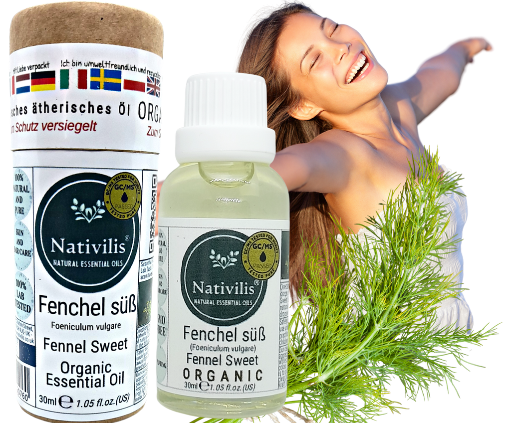 Nativilis Organic Fennel Sweet Essential Oil (Foeniculum vulgare) - 100% Natural - 30ml - (GC/MS Tested)