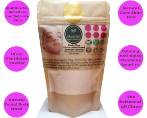 Nativilis Amazonian Pink Clay Ultra-Ventilated Powder Kaolin - Natural Facial Body Mask absorbs toxins oiliness - natural glow skin- hair making it silky soft The Softest of all Clays Copaiba Benefits