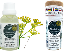 Load image into Gallery viewer, Nativilis Organic Fennel Sweet Essential Oil (Foeniculum vulgare) - 100% Natural - 30ml - (GC/MS Tested)
