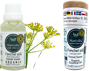 Nativilis Organic Fennel Sweet Essential Oil (Foeniculum vulgare) - 100% Natural - 30ml - (GC/MS Tested)
