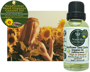 Nativilis Organic Sunflower Seed Carrier Oil (Helianthus annuus) Omega 6 Hair, Face & Skin - Natural Cold Pressed - Non-comedogenic - Promotes Moisture Retention in Skin and Hair Acne-Prone – Copaiba