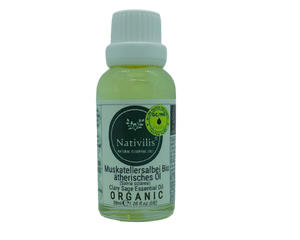 Nativilis Organic Clary Sage Essential Oil (Salvia sclarea) - 100% Natural - 30ml - (GC/MS Tested)