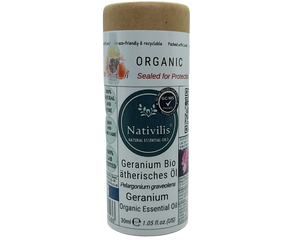 Nativilis Organic Geranium Essential Oil (Pelargonium graveolens) - 100% Natural - 30ml - (GC/MS Tested)