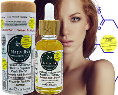 Nativilis BEHENIC ACID enriched from 04 Amazonian Rainforest Bio Oil - PATAUA PRACAXI MURUMURU CUPUACU- boosts hydration levels, reducing frizz and curl volume, leaving hair shiny - Copaiba