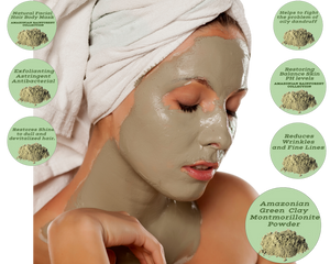 Nativilis Amazonian Green Montmorillonite Powder Clay - Natural Facial Hair Body Mask – oily and acne-prone skin restoring balance skin PH levels – Best known most used - Copaiba benefits