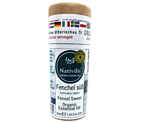Nativilis Organic Fennel Sweet Essential Oil (Foeniculum vulgare) - 100% Natural - 30ml - (GC/MS Tested)
