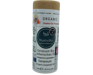 Nativilis Organic Geranium Essential Oil (Pelargonium graveolens) - 100% Natural - 30ml - (GC/MS Tested)