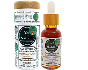 Nativilis TUCUMA VIRGIN OIL (Astrocaryum vulgare) Amazonian Rainforest Collection HIGH CONCENTRATION VITAMIN-A BETA-CAROTENE - SKIN and Hair Care - nourishing, moisturizing, antioxidant and anti-inflammatory properties - Copaiba