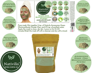 Nativilis Amazonian Green Montmorillonite Powder Clay - Natural Facial Hair Body Mask – oily and acne-prone skin restoring balance skin PH levels – Best known most used - Copaiba benefits