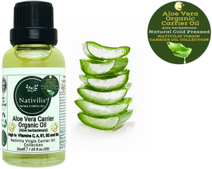 Nativilis Organic Aloe Vera Carrier Oil (Aloe barbadensis) True Aloe - Hair, Face & Skin Natural Cold Pressed – For Aromatherapy Massage – Soothes Moisturizes Skin – Hair Improving Growth - Copaiba
