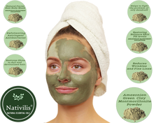 Load image into Gallery viewer, Nativilis Amazonian Green Montmorillonite Powder Clay - Natural Facial Hair Body Mask – oily and acne-prone skin restoring balance skin PH levels – Best known most used - Copaiba benefits
