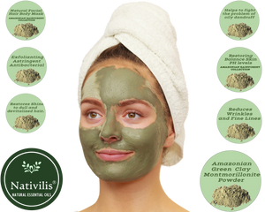 Nativilis Amazonian Green Montmorillonite Powder Clay - Natural Facial Hair Body Mask – oily and acne-prone skin restoring balance skin PH levels – Best known most used - Copaiba benefits