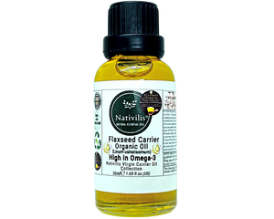 Nativilis Organic Flaxseed Carrier Oil (Linum usitatissimum) - linseed oil - Hair, Face & Skin - Natural Cold Pressed - High in Omega-3 - Improves Skin Smoothness – Moisturizes Dry Skin - Copaiba