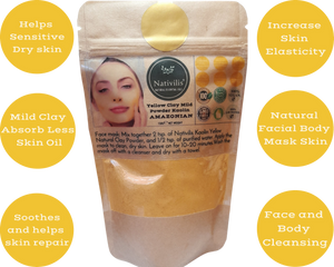 Nativilis Amazonian Yellow Clay Mild Powder Kaolin - Natural Facial Body Mask – Absorb Less Oil Perfect for Sensitive Dry Skin – Increased Collagen – Skin Remineralize - Copaiba benefits