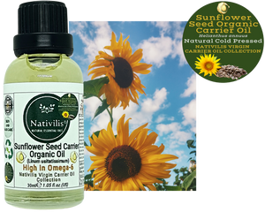 Nativilis Organic Sunflower Seed Carrier Oil (Helianthus annuus) Omega 6 Hair, Face & Skin - Natural Cold Pressed - Non-comedogenic - Promotes Moisture Retention in Skin and Hair Acne-Prone – Copaiba