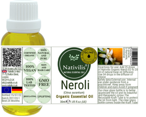 Nativilis Organic Neroli Essential Oil (Citrus aurantium) - 100% Natural - 30ml - (GC/MS Tested)