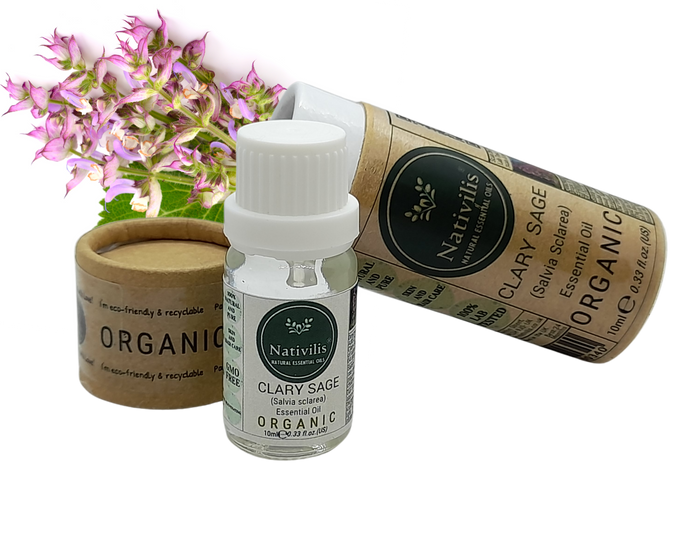 Nativilis Organic Clary Sage Essential Oil (Salvia sclarea) - 100% Natural - 10ml - (GC/MS Tested)