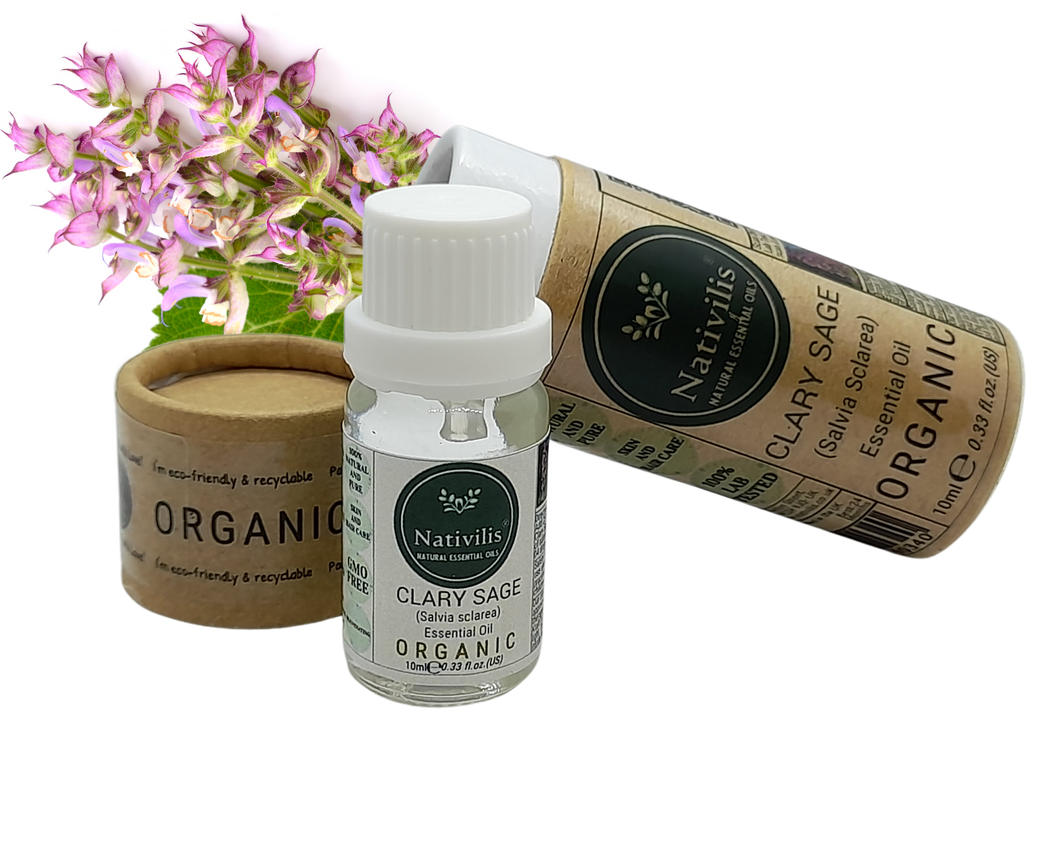 Nativilis Organic Clary Sage Essential Oil (Salvia sclarea) - 100% Natural - 10ml - (GC/MS Tested)