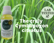 Load image into Gallery viewer, Nativilis Organic Lemongrass Essential Oil (Cymbopogon citratus) - 100% Natural - 30ml - (GC/MS Tested)
