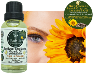 Nativilis Organic Sunflower Seed Carrier Oil (Helianthus annuus) Omega 6 Hair, Face & Skin - Natural Cold Pressed - Non-comedogenic - Promotes Moisture Retention in Skin and Hair Acne-Prone – Copaiba