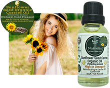 Load image into Gallery viewer, Nativilis Organic Sunflower Seed Carrier Oil (Helianthus annuus) Omega 6 Hair, Face &amp; Skin - Natural Cold Pressed - Non-comedogenic - Promotes Moisture Retention in Skin and Hair Acne-Prone – Copaiba
