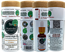 Load image into Gallery viewer, Nativilis TUCUMA VIRGIN OIL (Astrocaryum vulgare) Amazonian Rainforest Collection HIGH CONCENTRATION VITAMIN-A BETA-CAROTENE - SKIN and Hair Care - nourishing, moisturizing, antioxidant and anti-inflammatory properties - Copaiba
