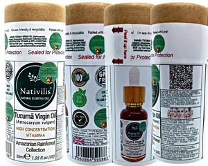 Nativilis TUCUMA VIRGIN OIL (Astrocaryum vulgare) Amazonian Rainforest Collection HIGH CONCENTRATION VITAMIN-A BETA-CAROTENE - SKIN and Hair Care - nourishing, moisturizing, antioxidant and anti-inflammatory properties - Copaiba