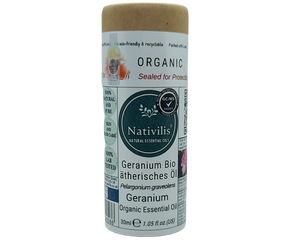 Nativilis Organic Geranium Essential Oil (Pelargonium graveolens) - 100% Natural - 30ml - (GC/MS Tested)
