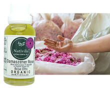 Load image into Gallery viewer, Nativilis Organic Rose Otto Essential Oil Blend 5% (Rosa damascena/Argania spinosa) - 100% Natural - 30ml - (GC/MS Tested)
