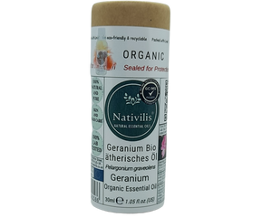 Nativilis Organic Geranium Essential Oil (Pelargonium graveolens) - 100% Natural - 30ml - (GC/MS Tested)