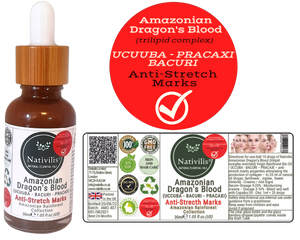 Nativilis Amazonian Dragon’s Blood (trilipid complex enriched) Virgin Rainforest Bio Oil - UCUUBA - BACURI – PRACAXI – anti-stretch marks properties stimulating the production of collagen - Copaiba