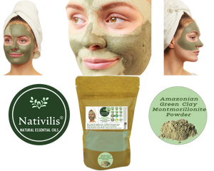 Nativilis Amazonian Green Montmorillonite Powder Clay - Natural Facial Hair Body Mask – oily and acne-prone skin restoring balance skin PH levels – Best known most used - Copaiba benefits